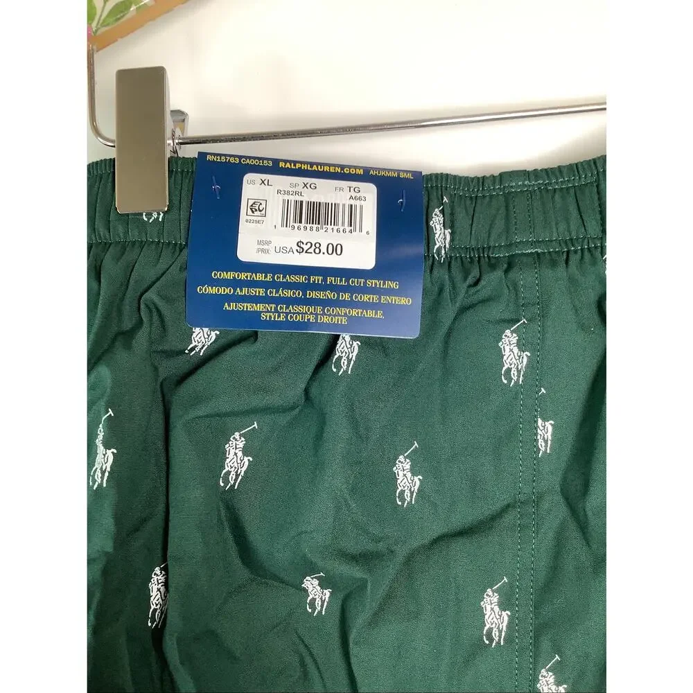 Polo Ralph Lauren Men's XL Green Pony Cotton Woven Boxer Shorts D2-6